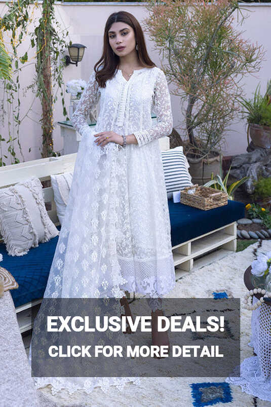 Embroidered White Long Frock Dupatta Pakistani Party Dresses ...