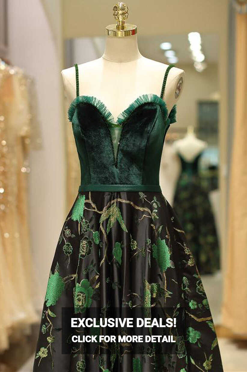 Embroidery Green Floral Long Prom Evening Dress – FancyVestido