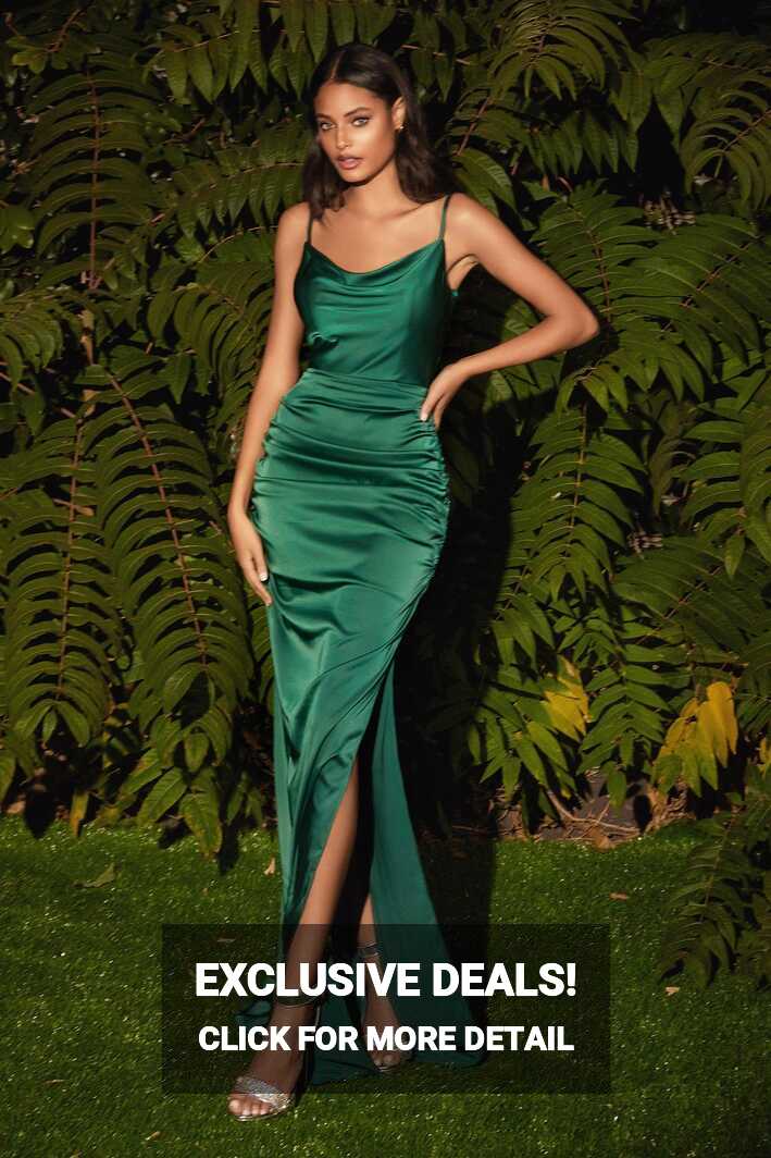 Emerald Cinderella Divine CU096 Formal Spaghetti Strap Long Satin ...