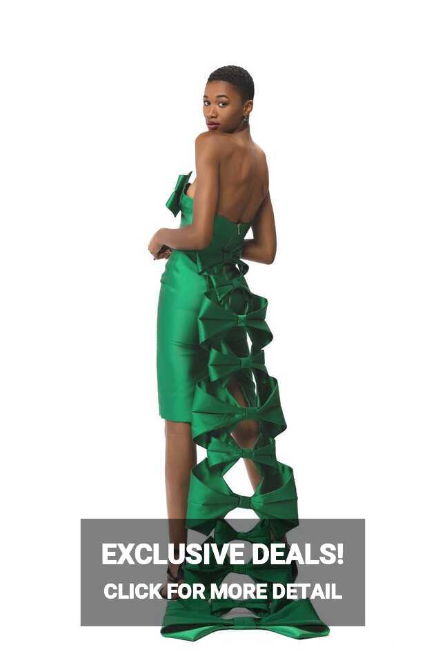 Emerald Cocktail Dress with Bow Train | Fite Fashion