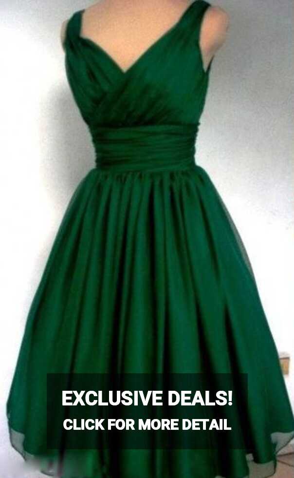 Emerald Green Cocktail Dress Vintage Tea Length Plus Size Chiffon ...