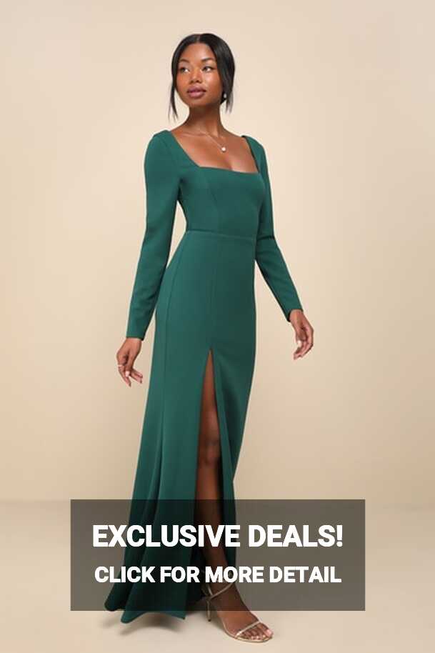 Emerald Green Dress - Long Sleeve Maxi Dress - Square Neck Dress ...