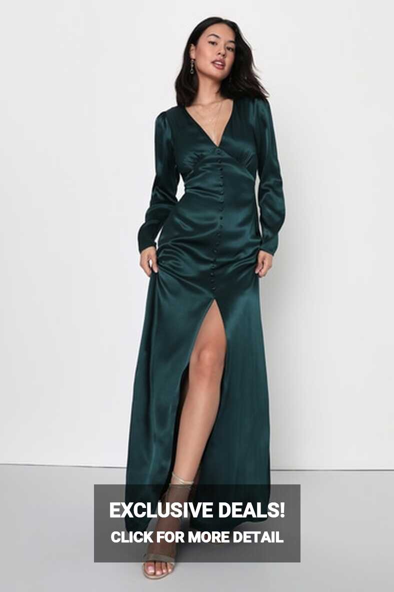 Emerald Green Gown - Green Satin Bridesmaid Dress - Satin Gown - Lulus