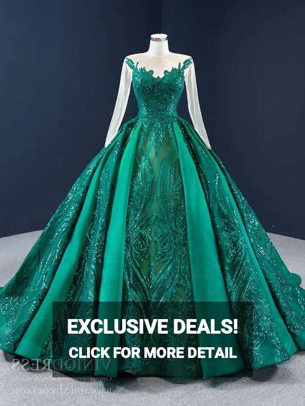 Emerald Green Quince Dress Long Sleeve Princess Ball Gown FD2454 ...