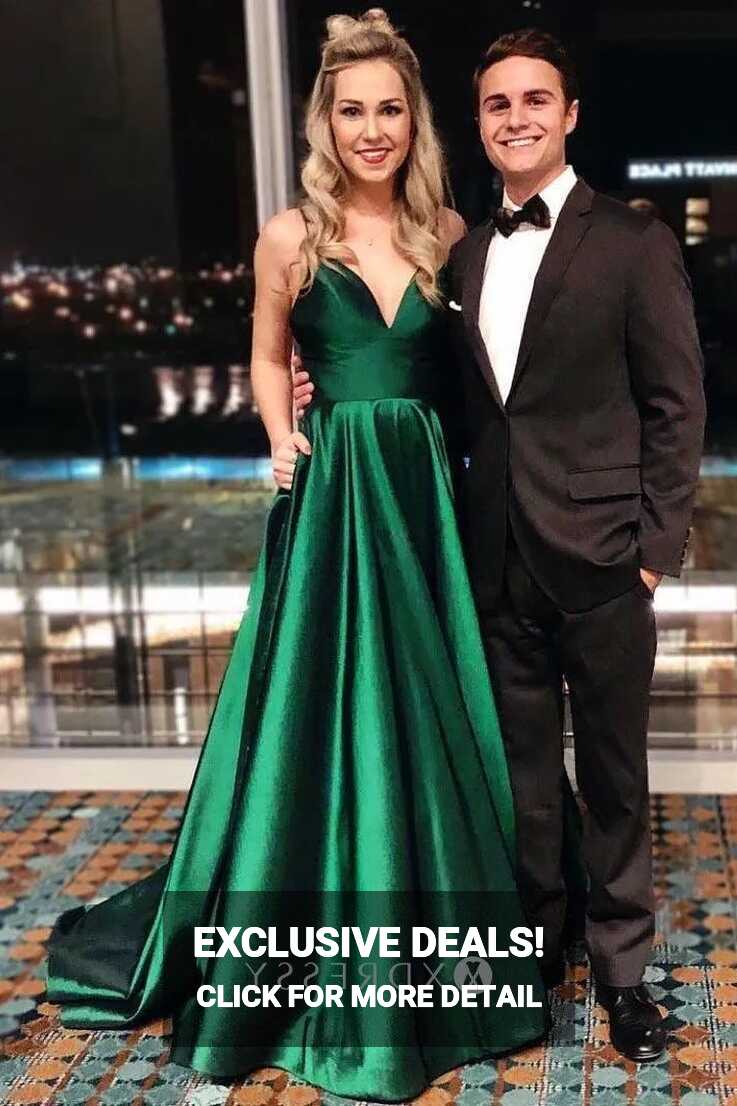 Emerald Green Satin A-line Long Simple Prom Dress - Xdressy