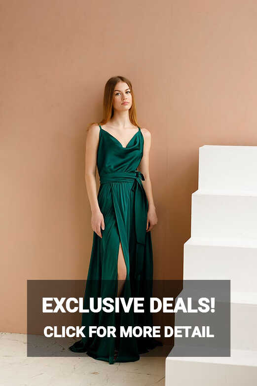 Emerald Green Satin Cowl Neck Maxi Wrap Dress with Adjustable ...