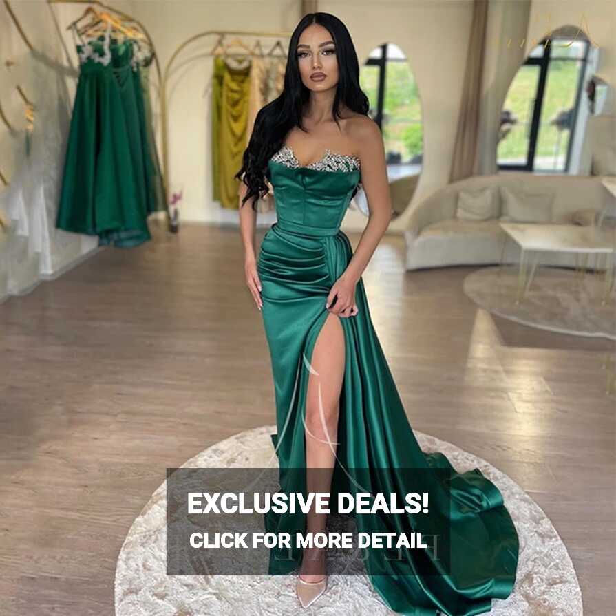 Emerald Green Satin Prom Dresses Sweetheart Evening Party Gown ...