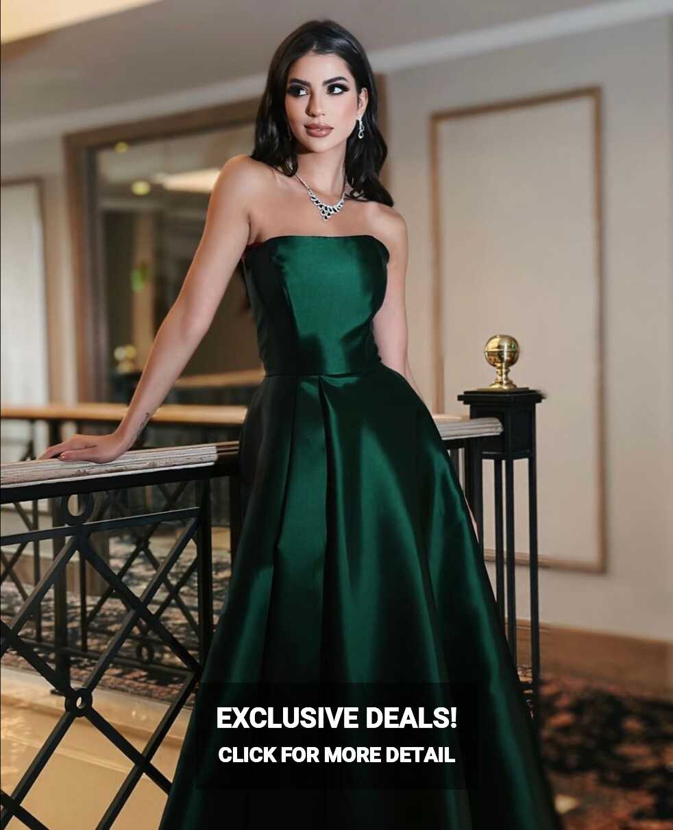 Emerald Green Strapless A-line Evening Dress,Emerald Green Satin ...