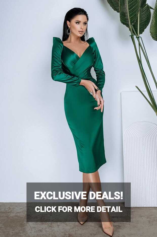 Emerald Long Sleeve Midi Dress - Emerald / L