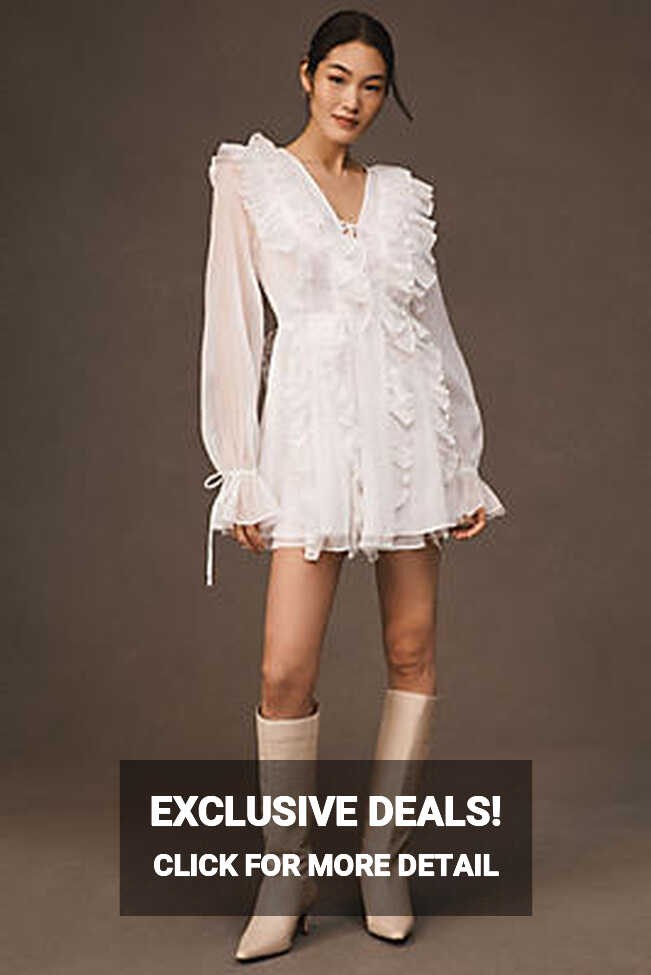 Endless Rose Long-Sleeve Chiffon Ruffle Mini Dress | Anthropologie