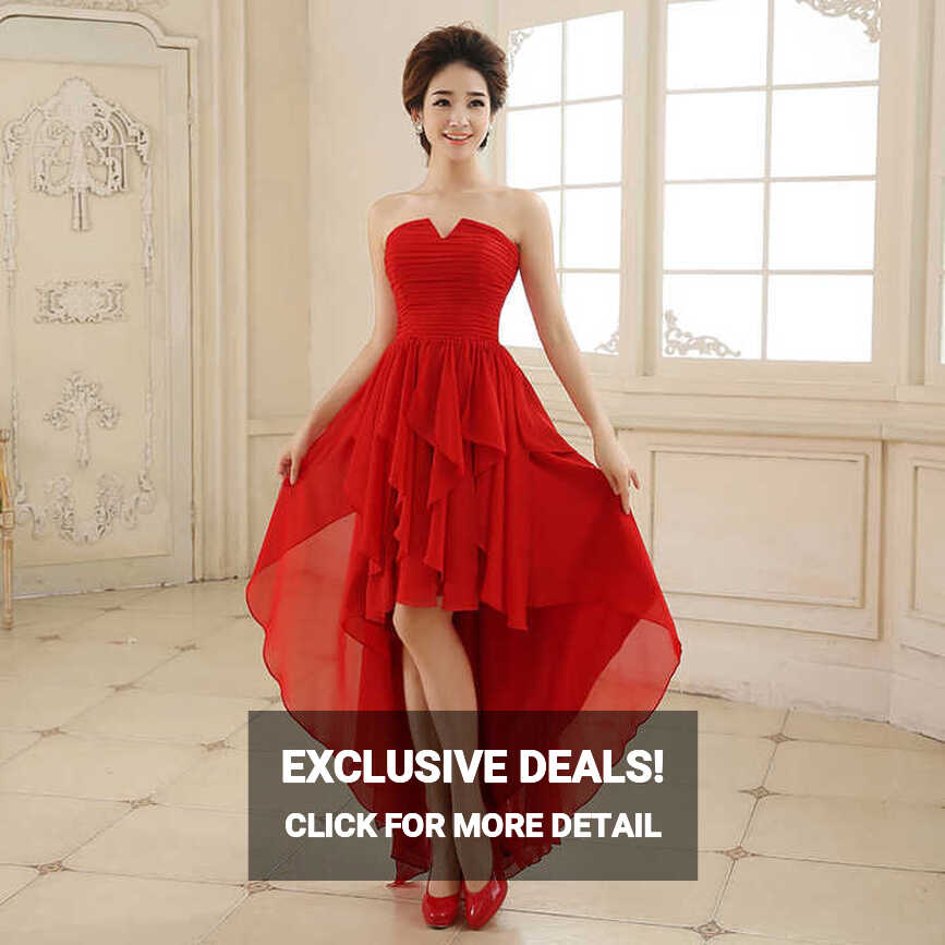 European Style Slimming Off Shoulder Short Front Long Back Red ...