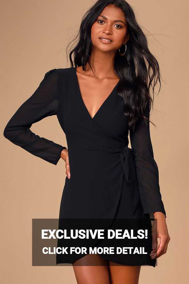 Evangeline Black Long Sleeve Wrap Dress