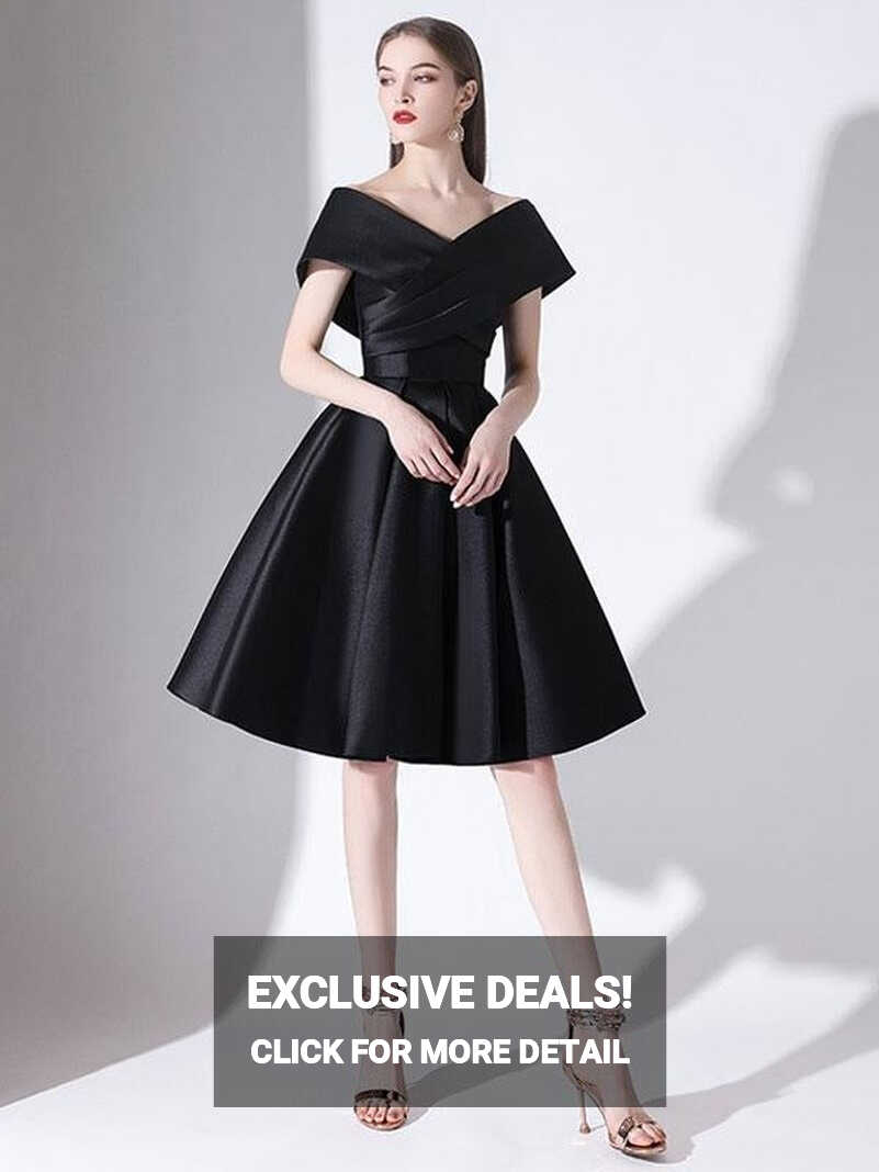 Evening Dress A-Line V-Neck Knee-Length Short Sleeves Lace-up ...