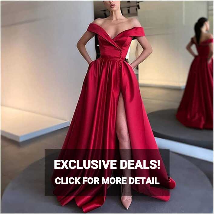 Evening Dresses Sexy Long Party Gowns Satin Prom Dresses Off ...