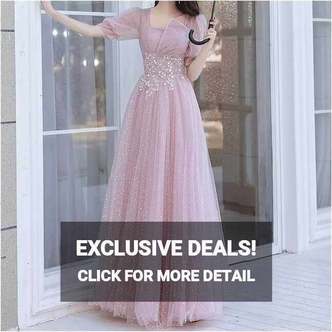 Evening Dresses Square Neck Floor-Length a-Line Tulle Long Prom ...