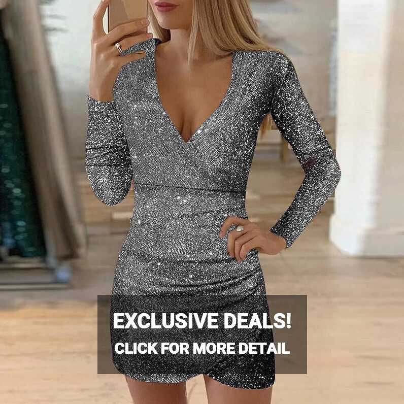 Evening Dresses Women&#39;s Sexy Glitter Mini Dresses Short V-Neck ...