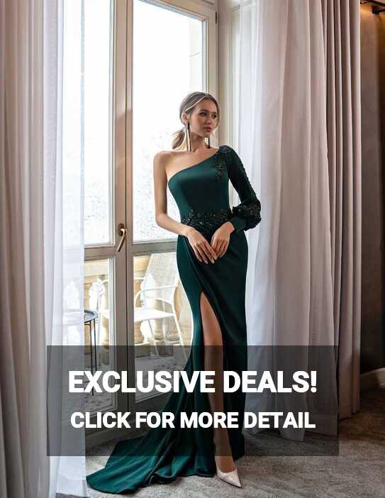 Evening dress with rhinestones and draped skirt | INVITADISIMA