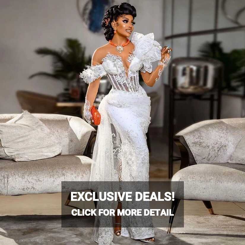 Exquisite Beaded Lace White Evening Dresses Asoebi Style Formal ...