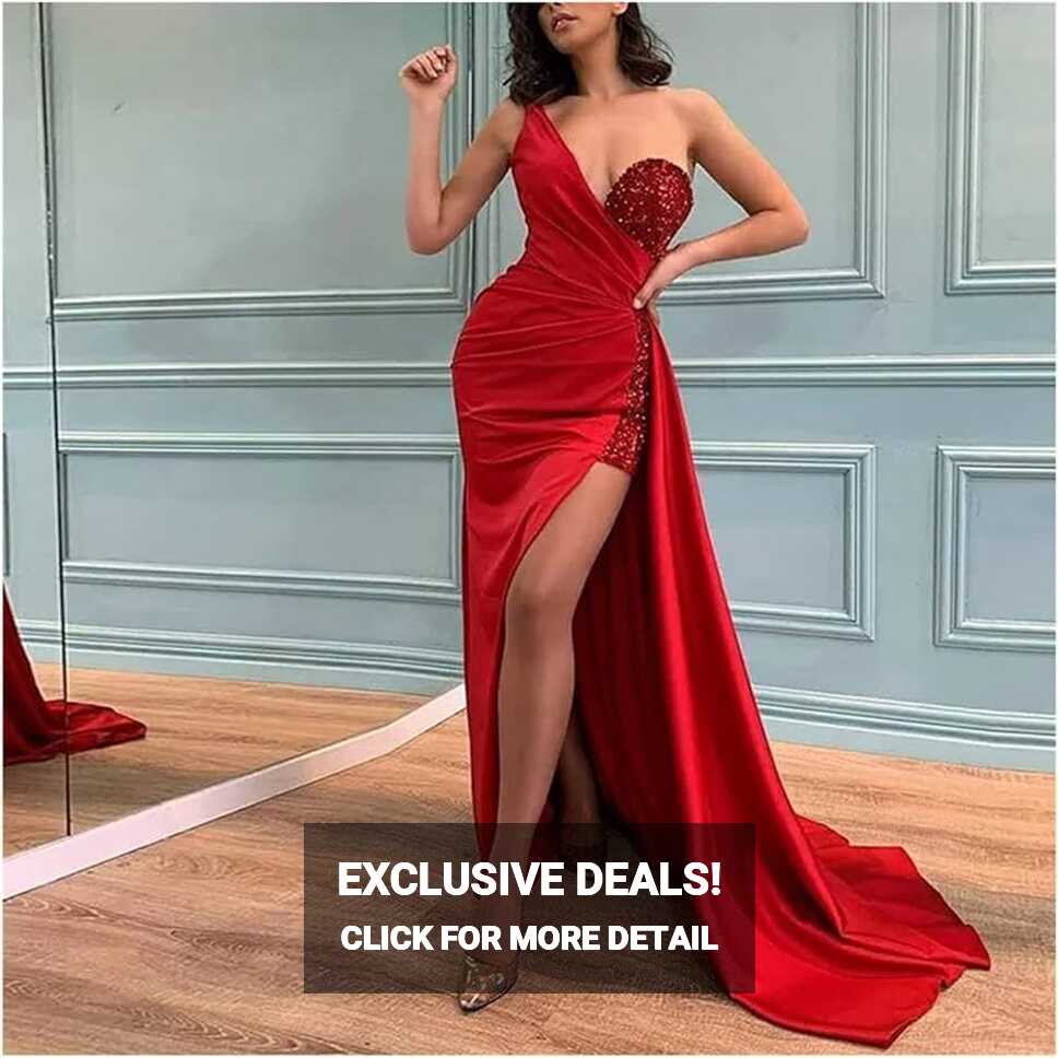 FHGDH Sexy Red Shiny Evening Dresses Shoulder Sequin And Satin ...