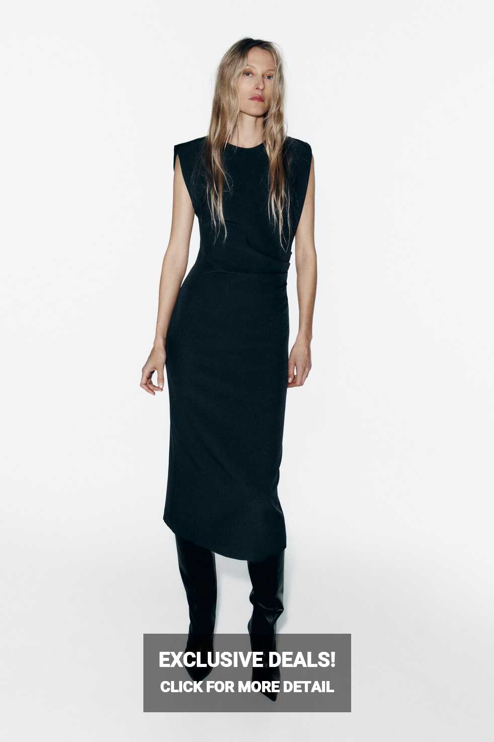 FITTED WAIST MIDI DRESS - Black | ZARA United Kingdom