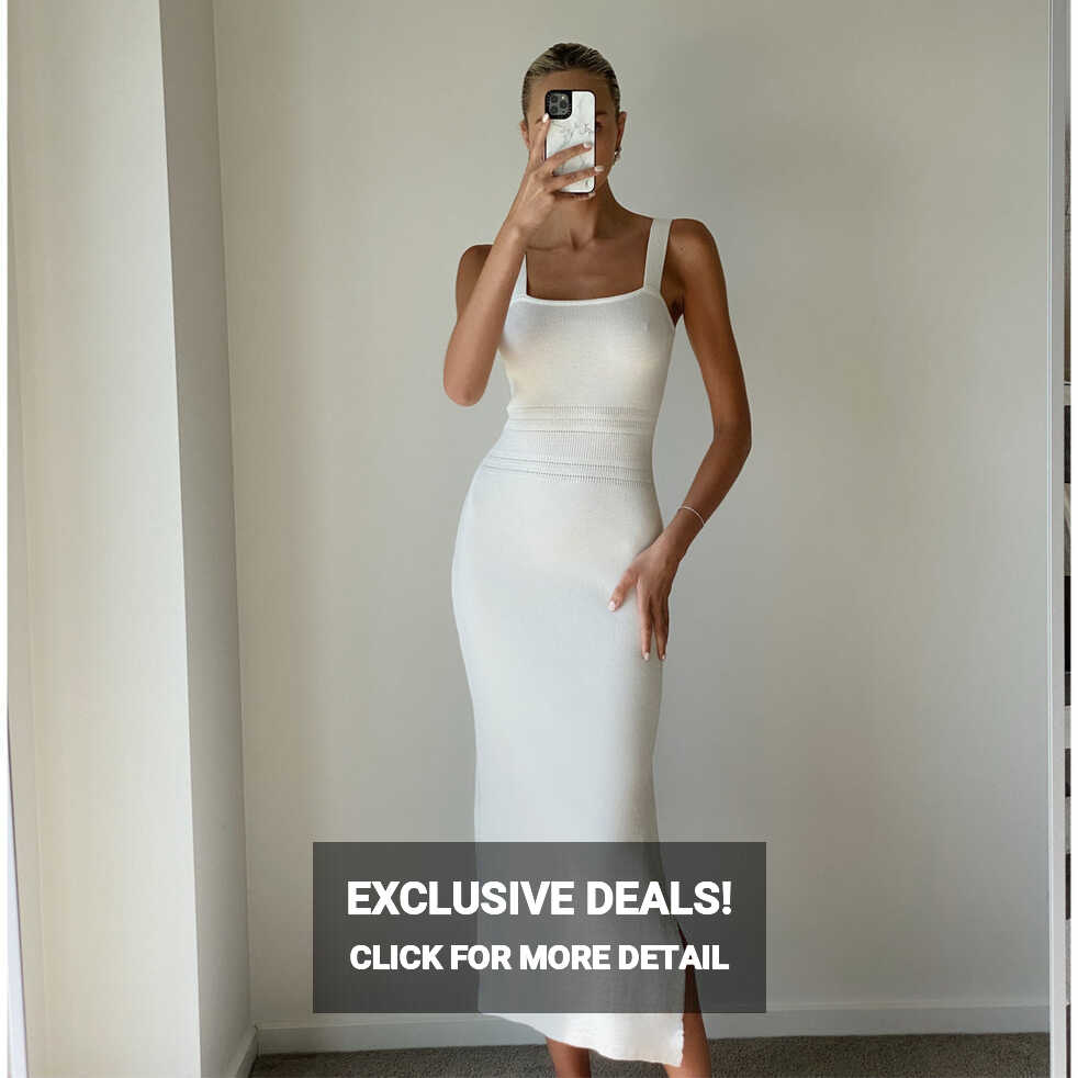 FREJA Ivory Wide Strap Bodycon Knit Midi Dress – Matea Designs