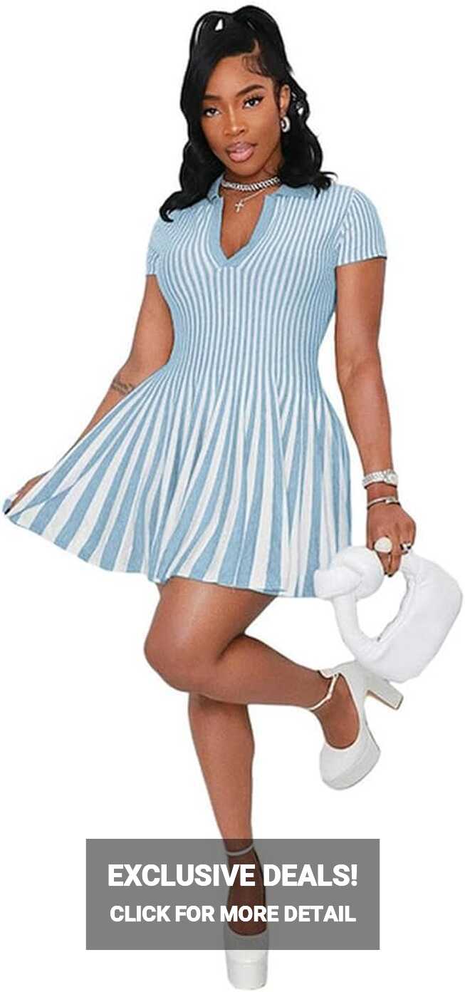 FRESQA Summer Fashion Short Sleeve Striped Prints Short Dresses ...