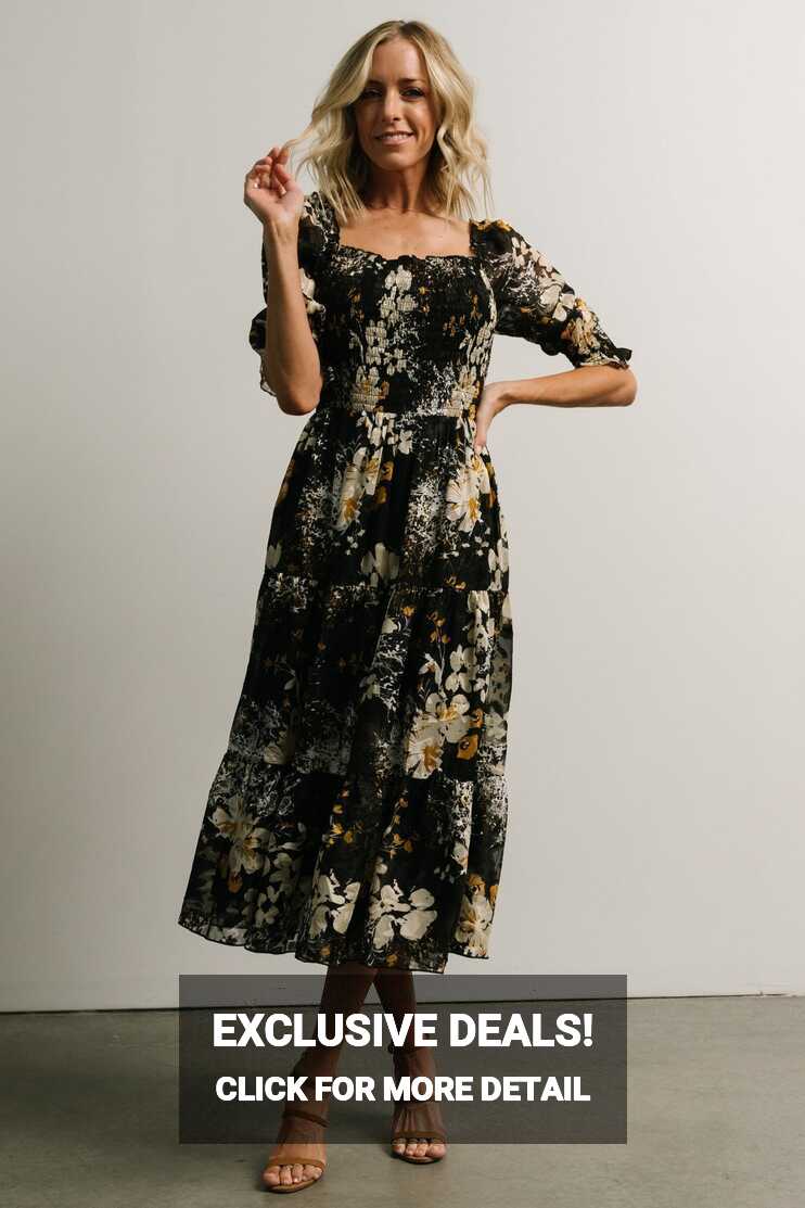 Fabian Jacquard Midi Dress | Black Floral | Baltic Born