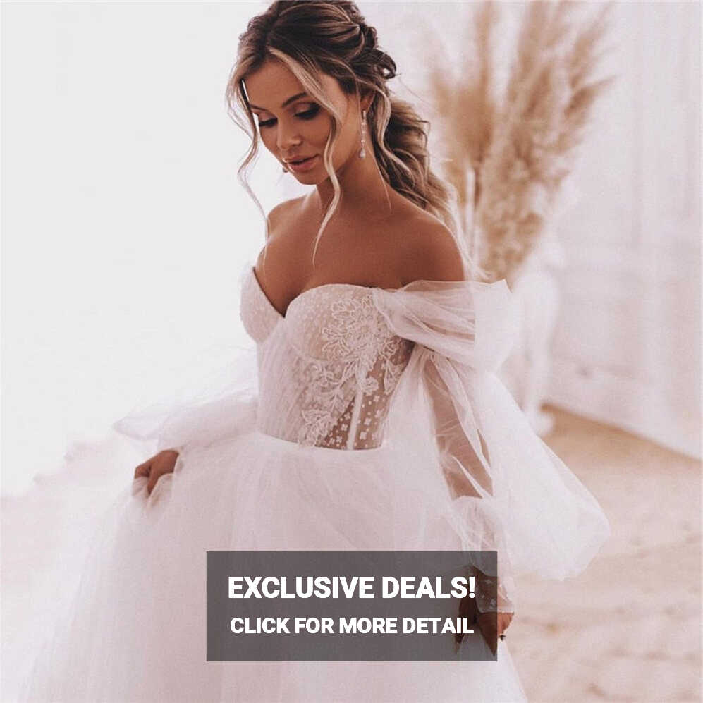 Fairy Boho Wedding Dresses Detachable Long Puff Sleeve Bride Dress ...