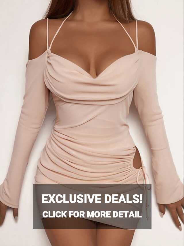 Fairyshely Sexy Tight Long Sleeve Short Club Dress 2024 Apricot ...