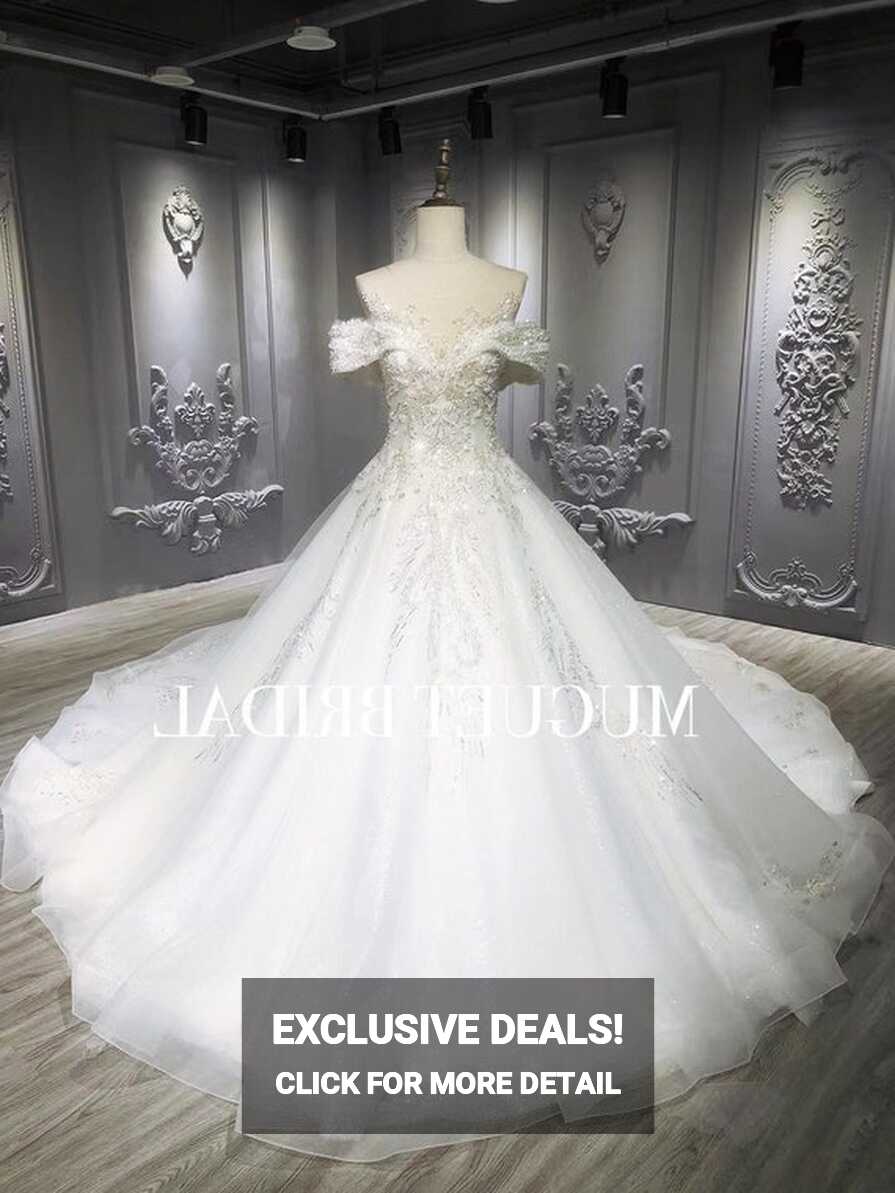 Fairytale Illusion Neck off the Shoulder Wedding Dress Sparkly ...