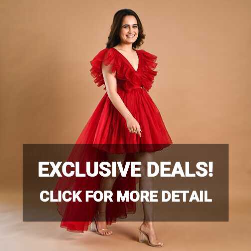 Fairytale V Neck Red Organza Dress For Women Online