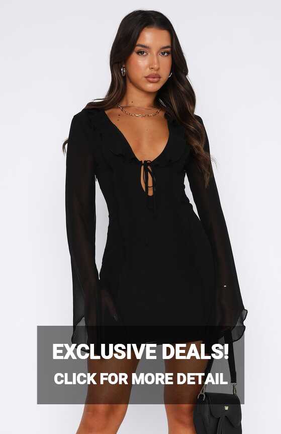 Falling To Pieces Long Sleeve Mini Dress Black | White Fox Boutique US