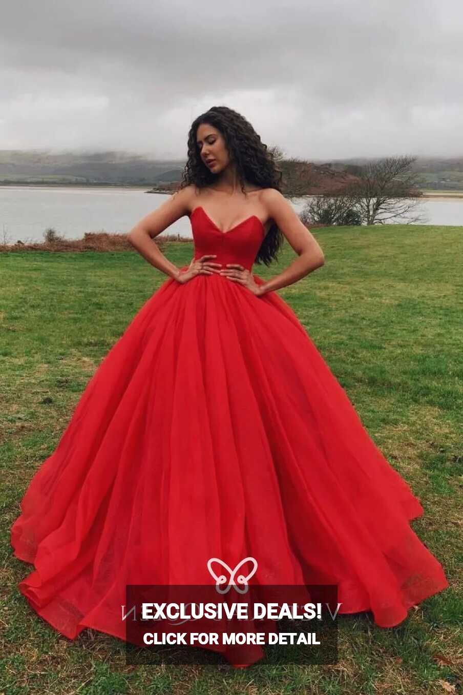 Fancy Red Strapless V-neck Designer Ballgown Prom Dress - VQ