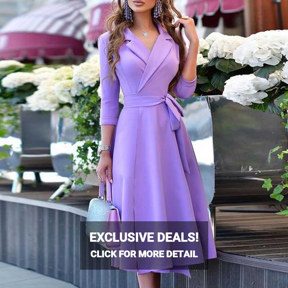 Fashion (03 Purple)Office Lady Elegant Summer Sleeveless Dress ...