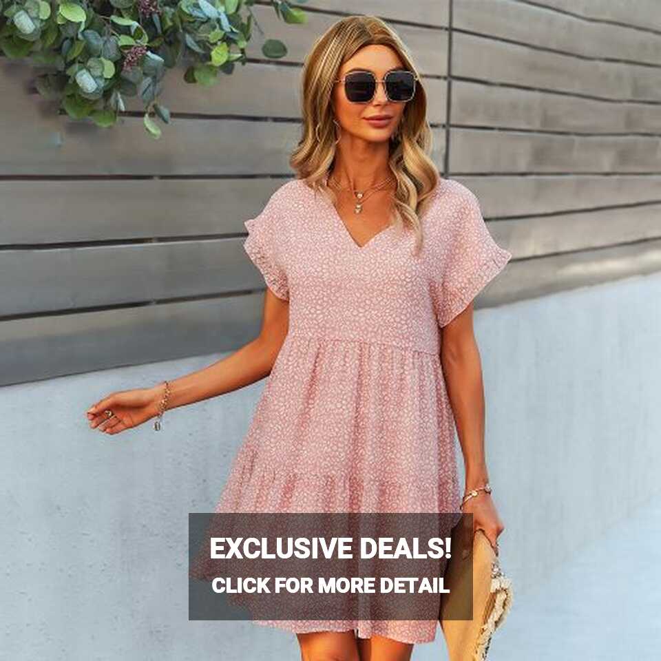 Fashion (Pink)Ladies Vintage Print Short Summer Dress Women Casual ...