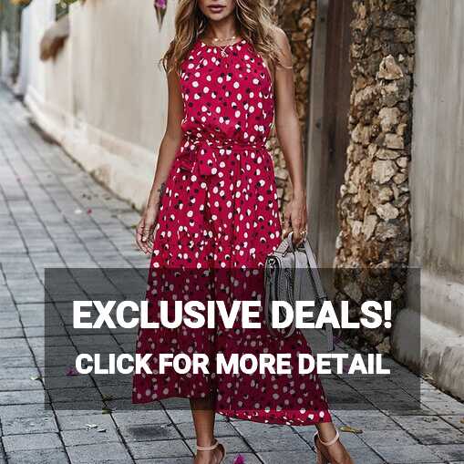 Fashion (Red)Summer Women Polka-Dot Long Dress Beach Dresses ...