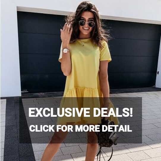 Fashion (Yellow)Loose Casual Short Sleeve Mini Dress Women Summer ...