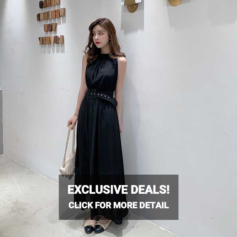 Fashion (black)Woherb Chiffon Dress Women Summer Halter Sleeveless ...