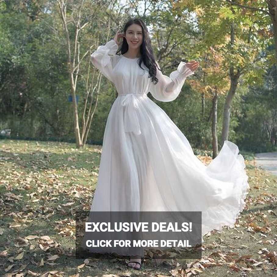 Fashion (white Dress122cm)White Dress Elegant Fairy Chiffon Off ...