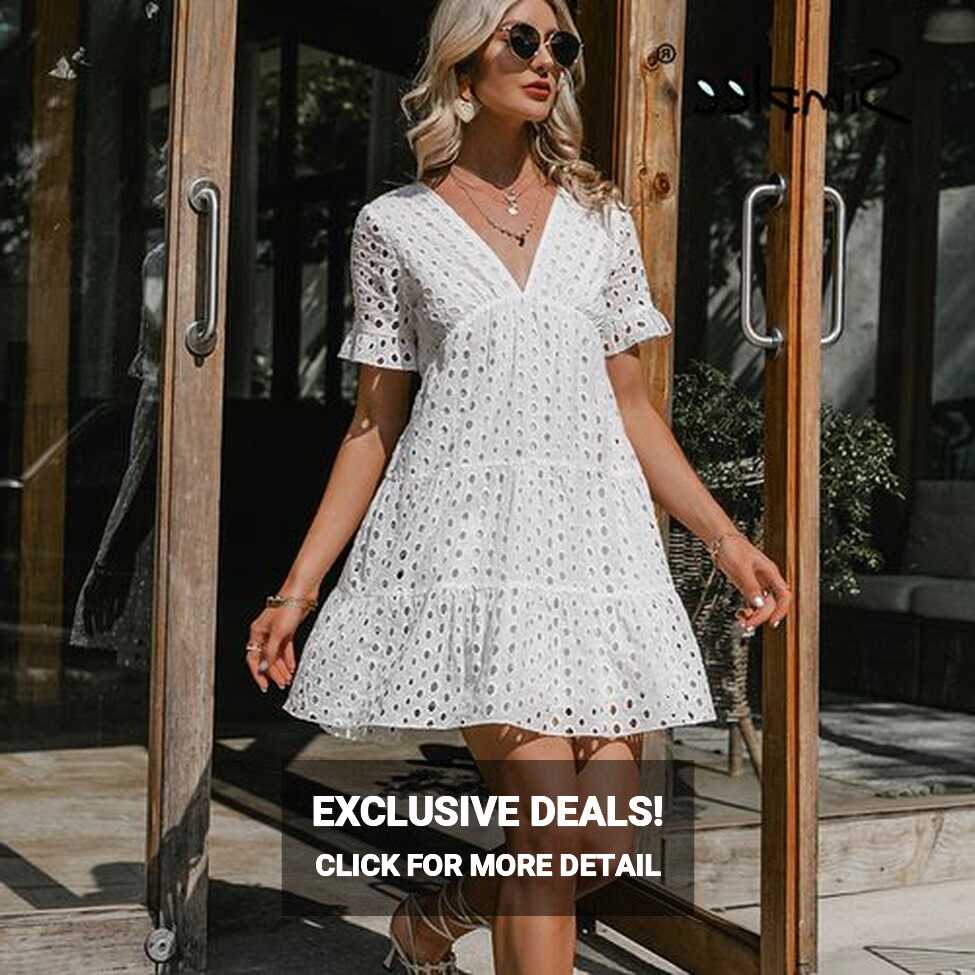 Fashion (white)Simplee V-neck Lace Stitching White Dress Summer ...