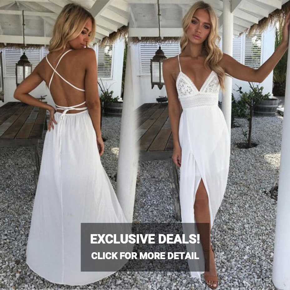 Fashion Boho Long Maxi Dress Women Summer Ladies Sleeveless White ...