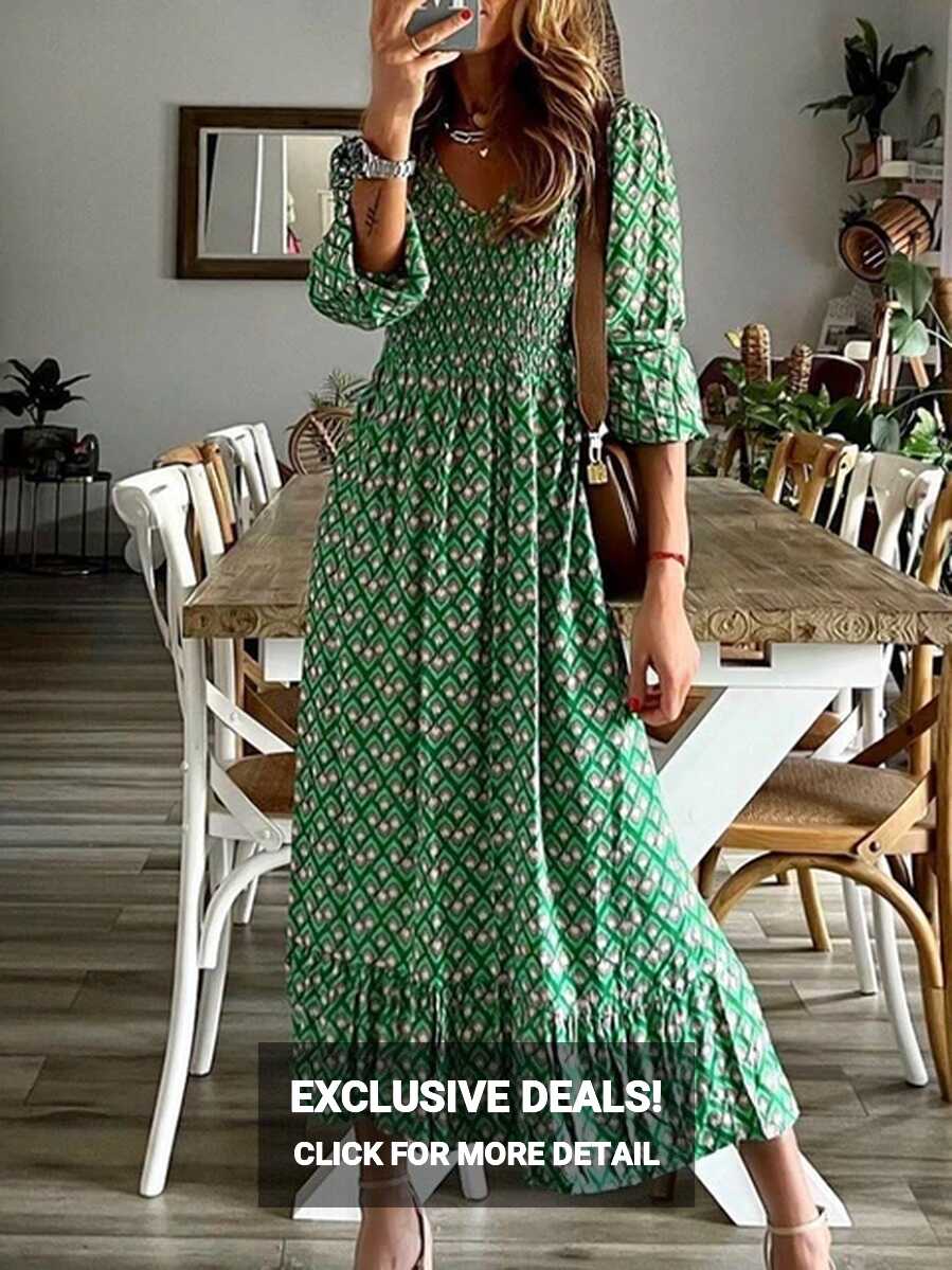 Fashion Chic V Neck Spring Summer Maxi Dress Loose Casual Ruffle A ...