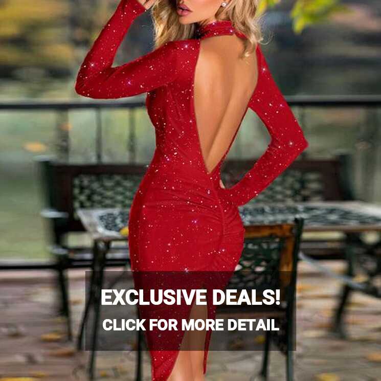 Fashion Halter Backless Split Bodycon Dress Spring Bright Silk ...