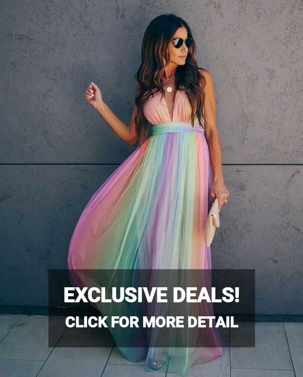 Fashion Iridescent Flowy Mesh Yarn Maxi Dress Women Vacation Beach ...