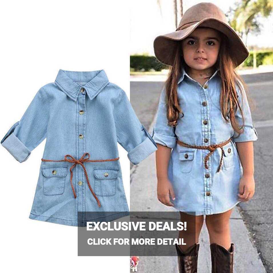 Fashion Kids Girl Long Sleeve Dress Jeans T-shirt Casual Beach ...