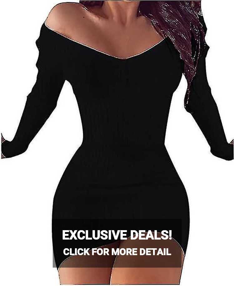 Fashion Ladies Sexy Solid V-neck Long-sleeved Sheath Tight Mini ...