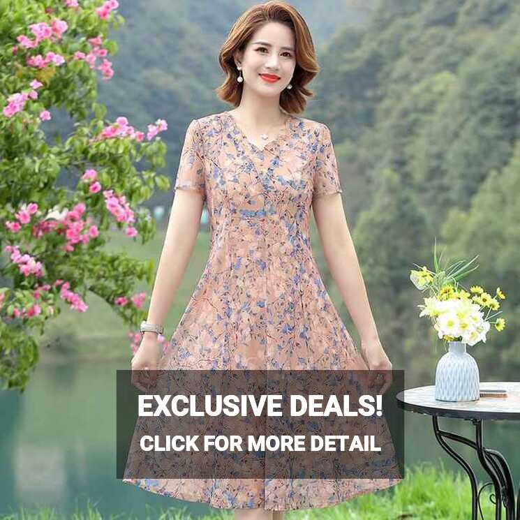 Fashion New Women Dresses Summer Short Sleeve V-neck Knee Length ...