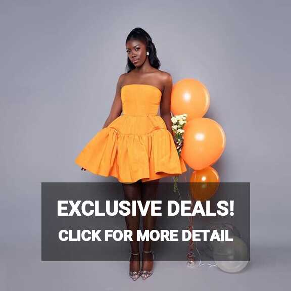 Fashion Orange Strapless A Line Short Casual Dress For Black Women ...