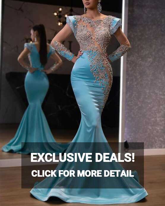 Fashion Sequined Long Sleeve Bodycon Evening Gown - 2XL, Blue