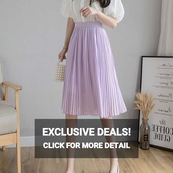 Fashion Summer Chiffon Pleated Skirts Women Casual Elastic High ...